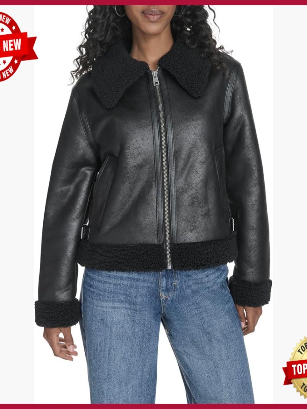 Faux Shearling Aviator Jacket With Sherpa Interior, Relaxed Fit